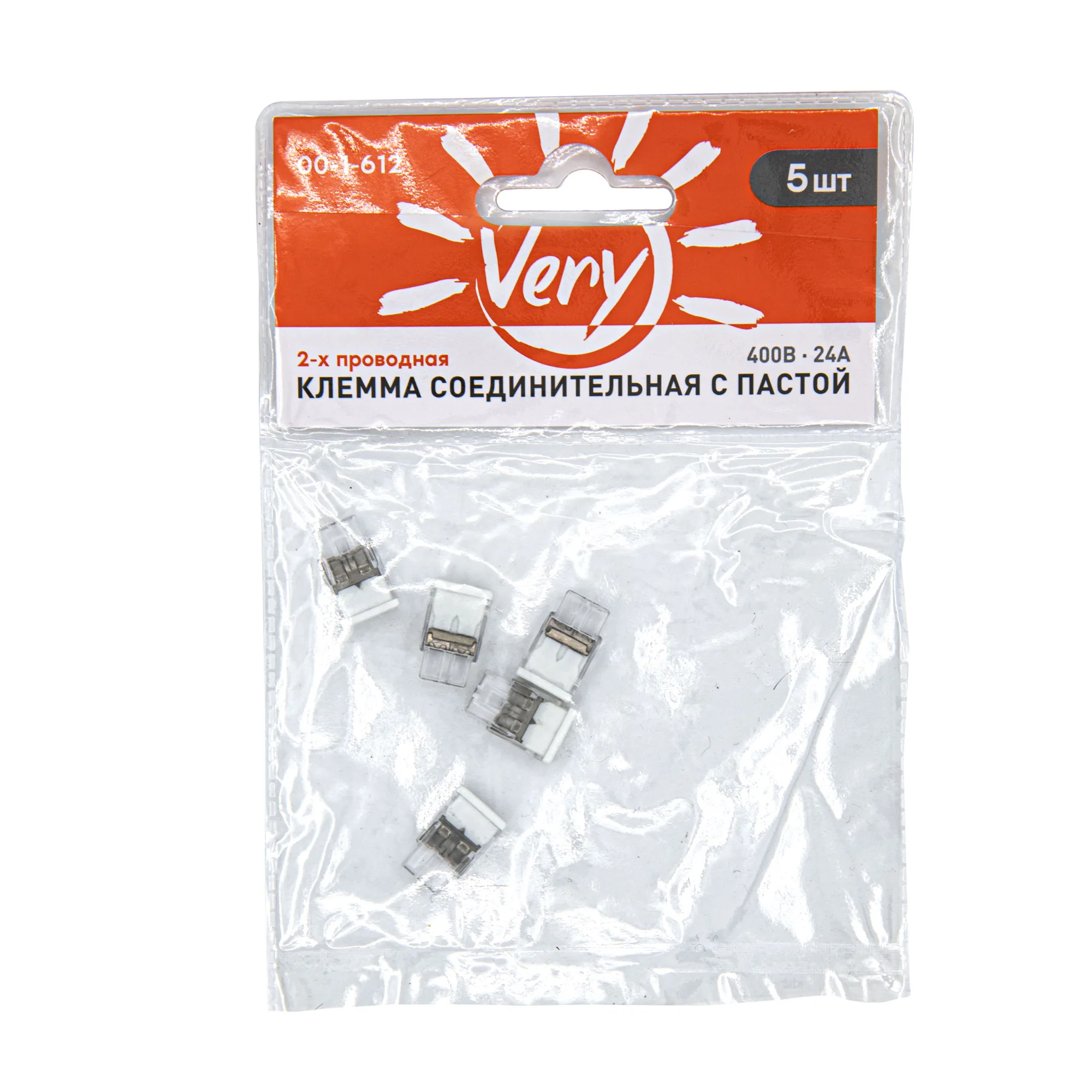 Клемма соединительная  с пастой, 2-х проводная, 400В, 24А, 5шт., (уп.)