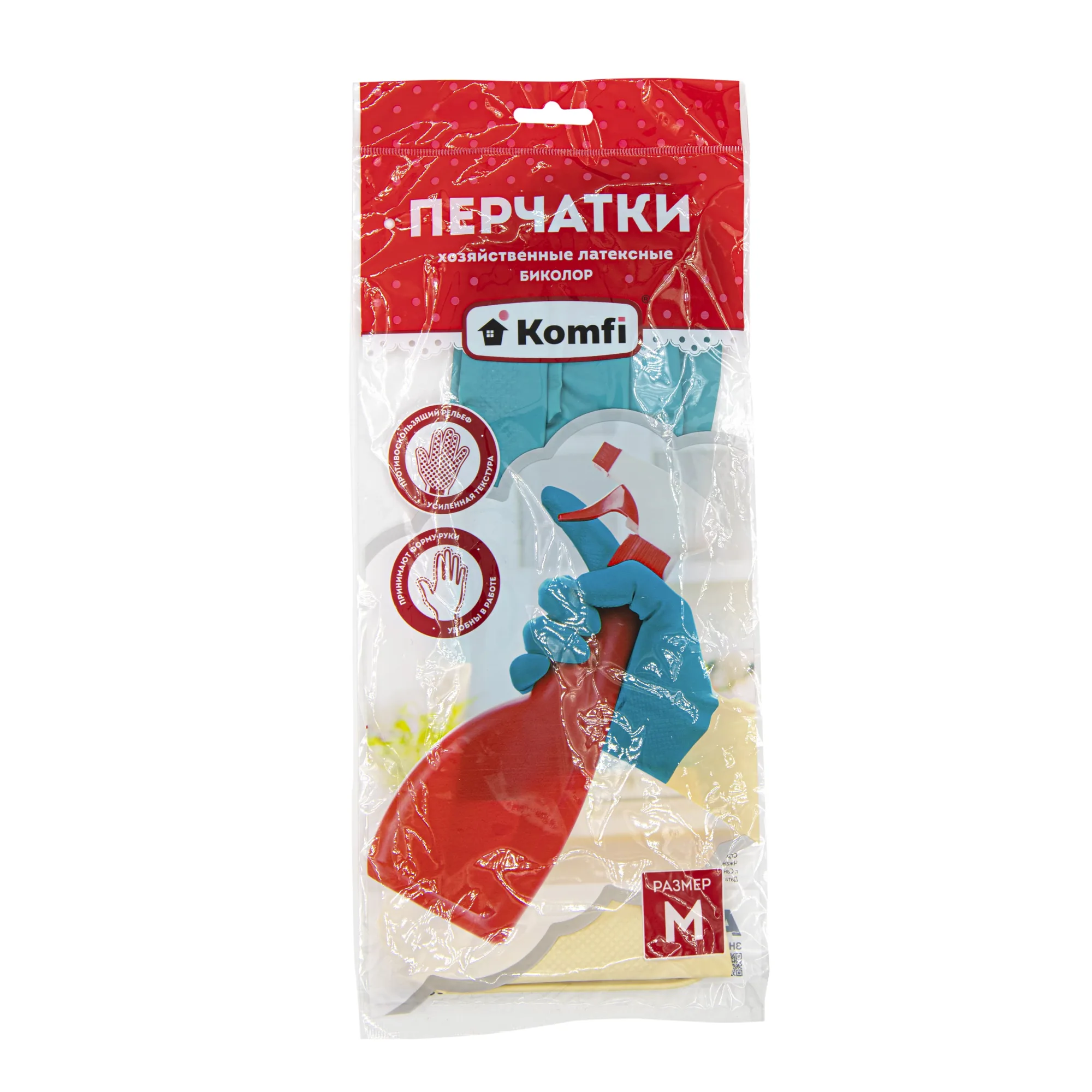 Перчатки латексные хозяйственные двухцветные, размер "M", (шт.)
