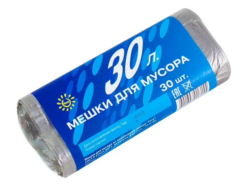 Мешки для мусора ПНД, 30л, 30шт, 7мкм, черные, (уп.)