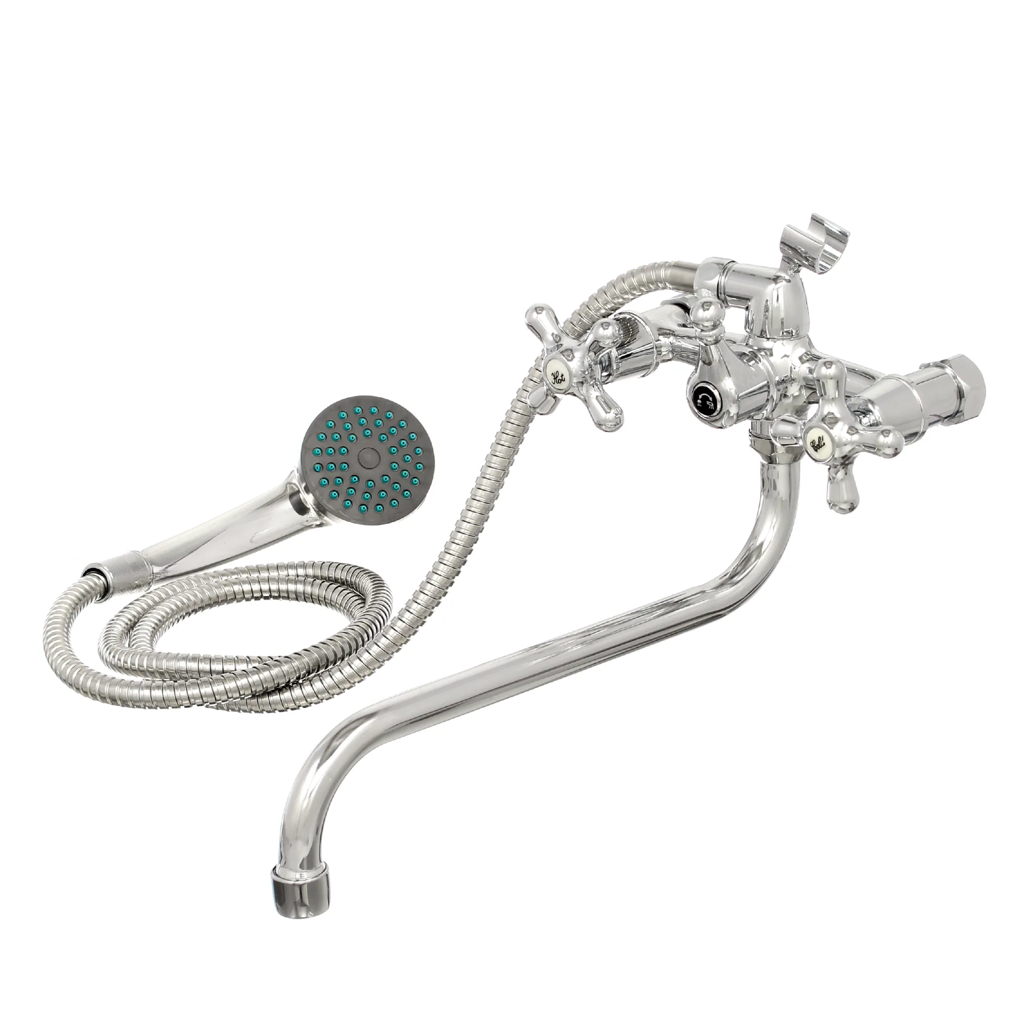 Смеситель эконом двухвент. для ванны, шаровый, лейка, шланг, настен, керам.кран-букса 1/2", (шт.)