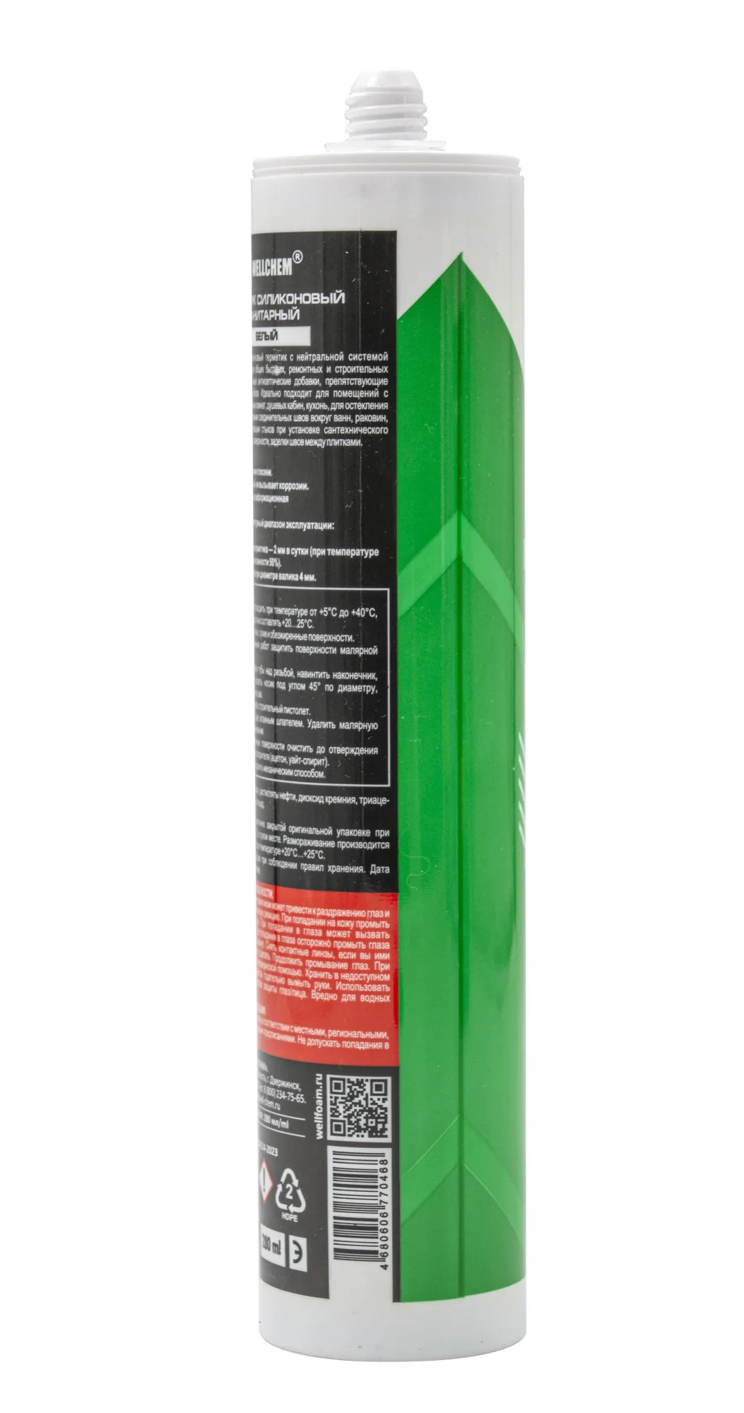 Герметик силиконовый санитарный, WELLCHEM, белый, 280мл, (шт.)