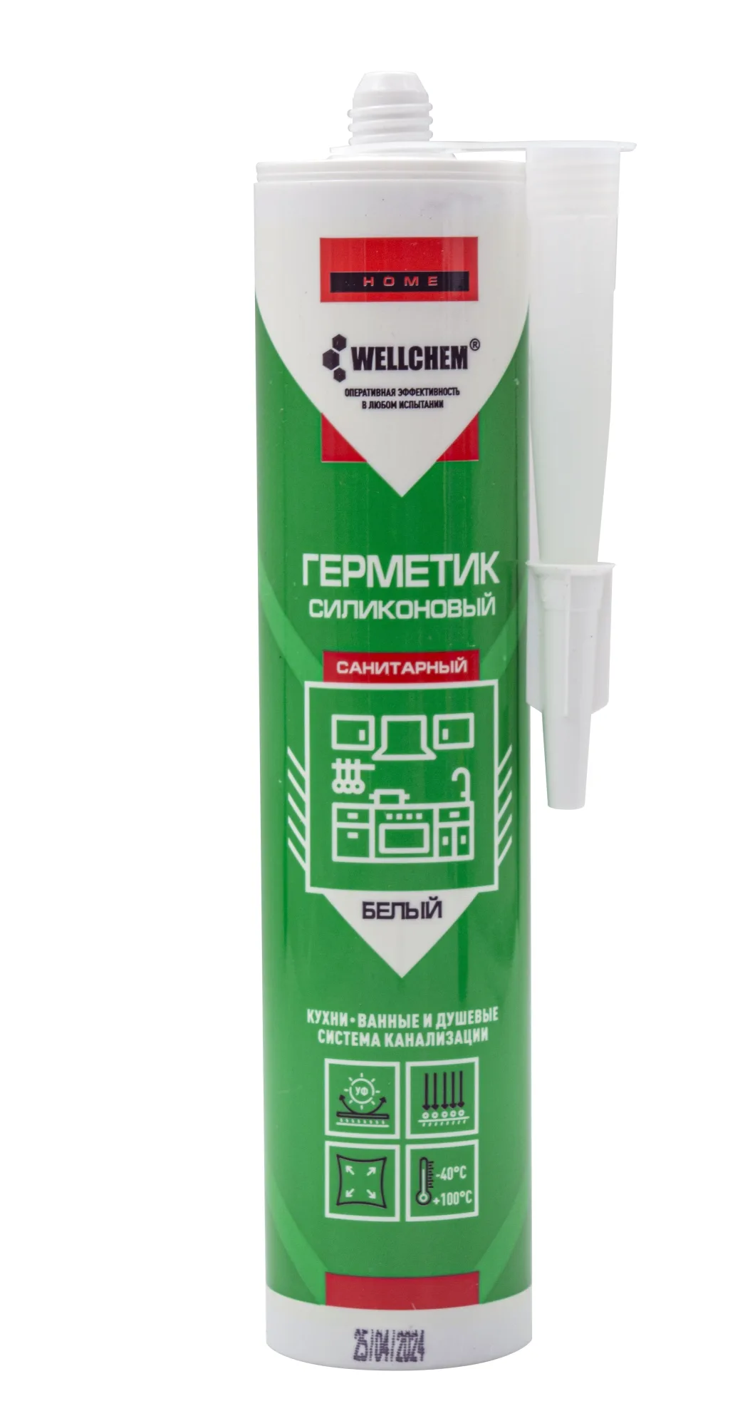 Герметик силиконовый санитарный, WELLCHEM, белый, 280мл, (шт.)