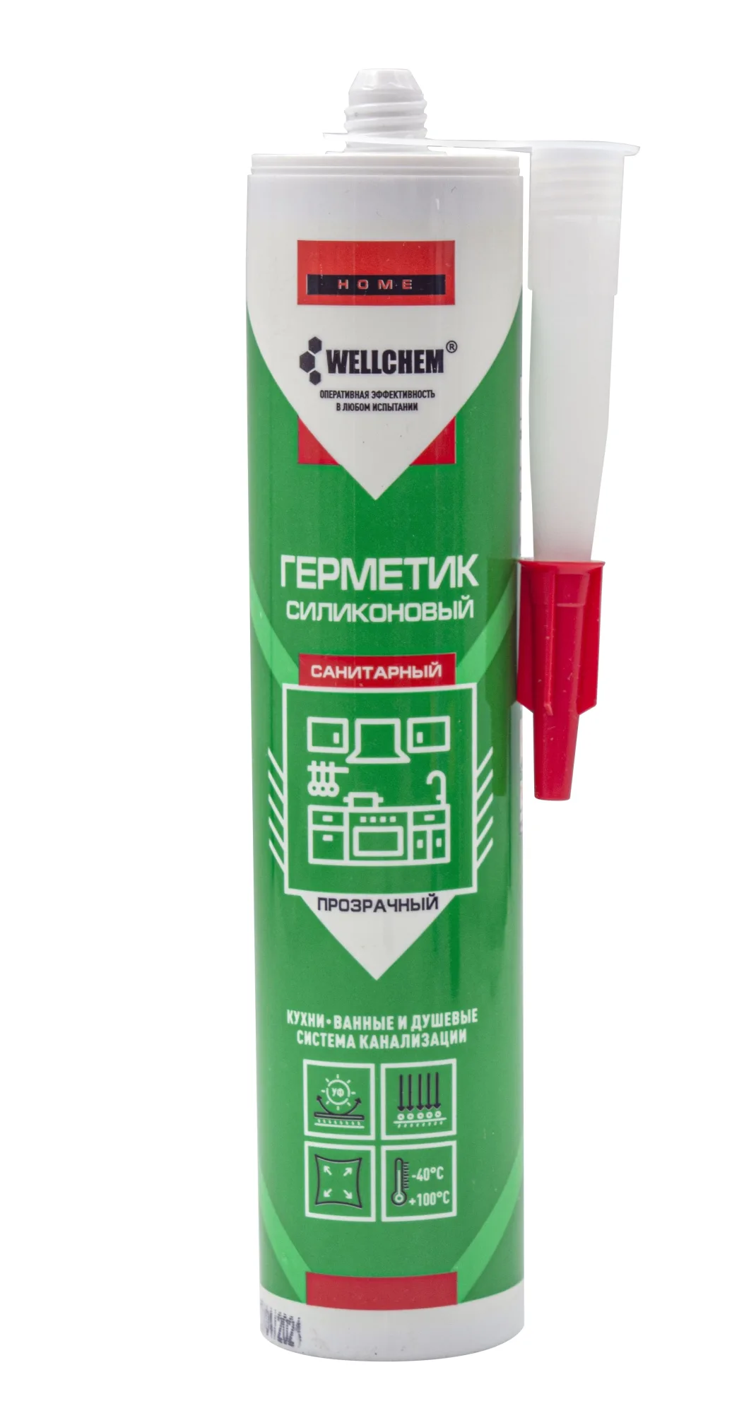 Герметик силиконовый санитарный, WELLCHEM,прозрачный, 280мл, (шт.)