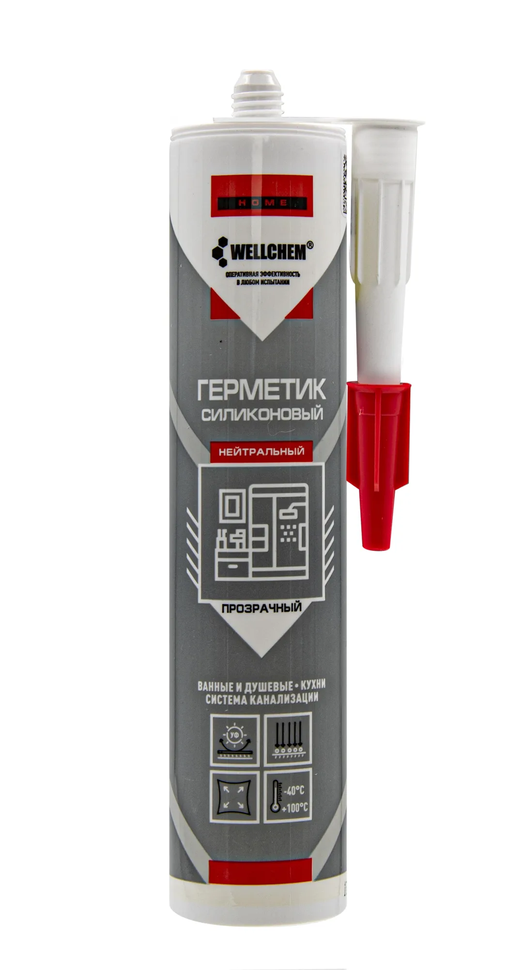 Герметик силиконовый нейтральный, WELLCHEM, прозрачный, 280мл, (шт.)