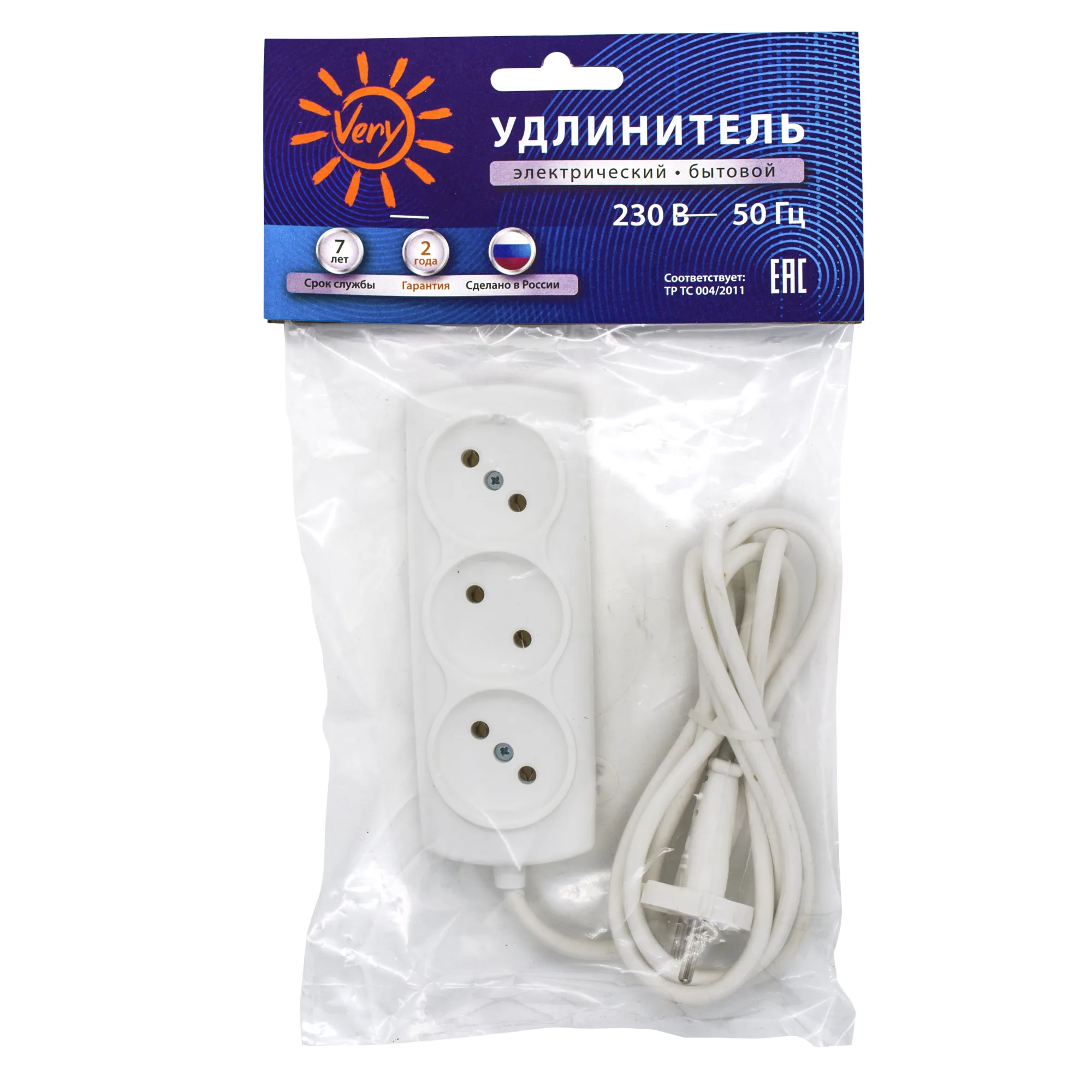 Удлинитель сетевой 3 розетки ШВВП 2х0,75мм², 6А, б/з, 5м, (шт.)