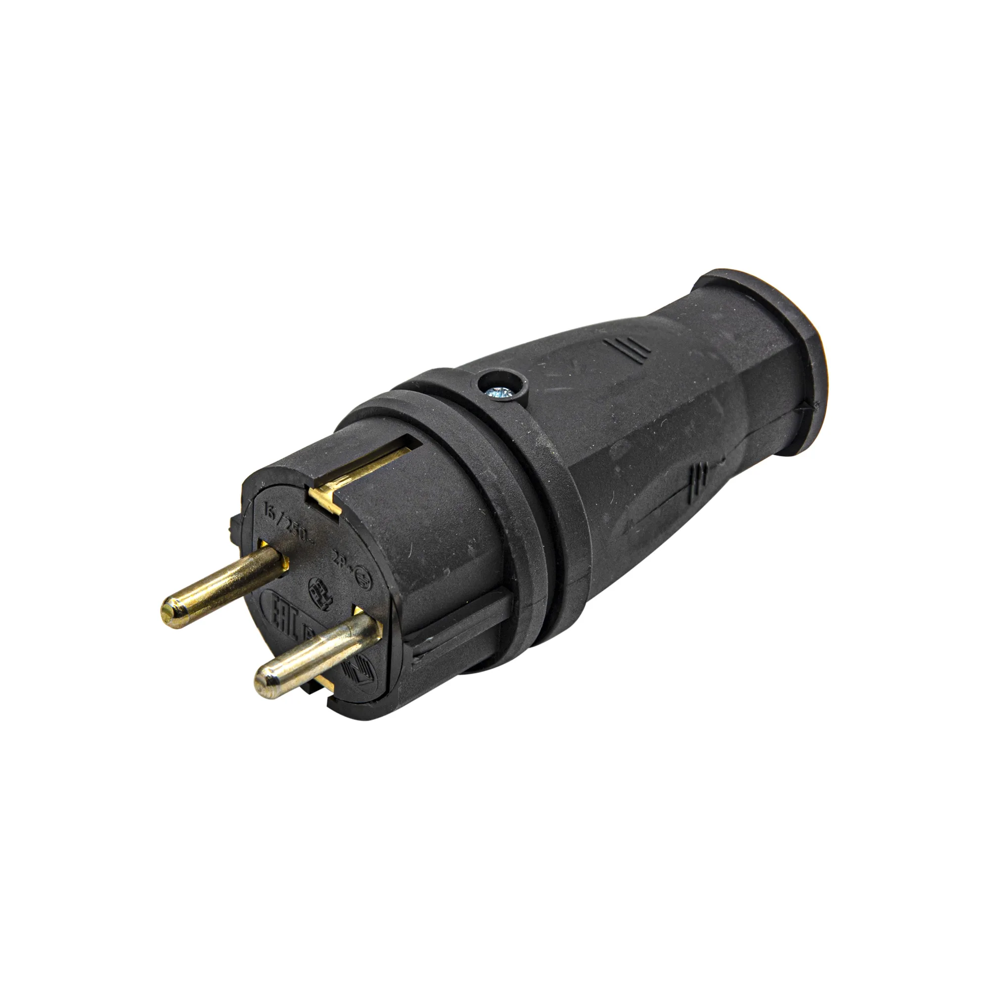Вилка прямая каучук, с/з, 16А 250В IP44, черная, (шт.)