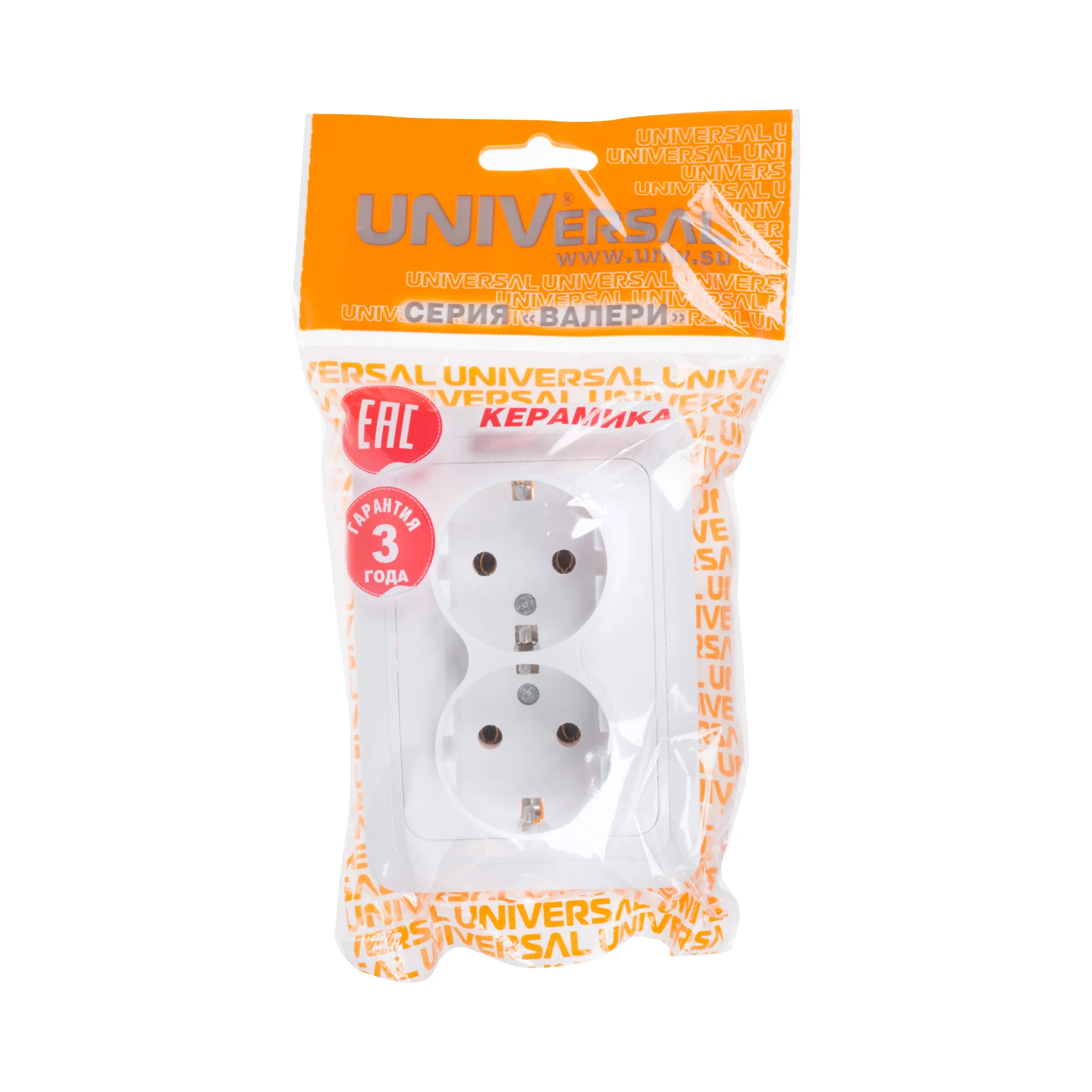 Розетка  для скрытой проводки, двойная, 16А, с/з белая, В0128(G-B0128), (шт.)