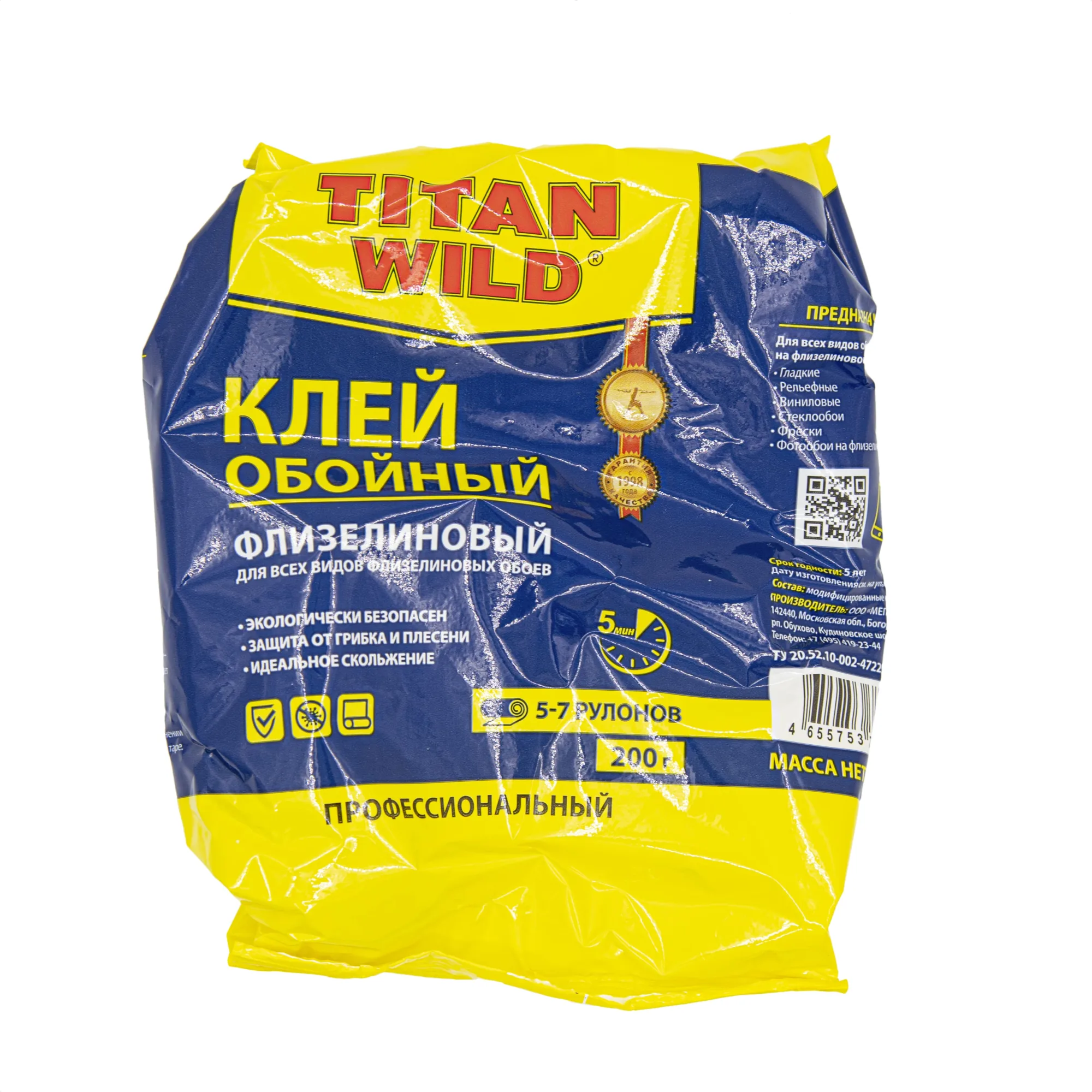 Клей обойный Titan Wild флизелиновый, 200г, пакет, (шт.)
